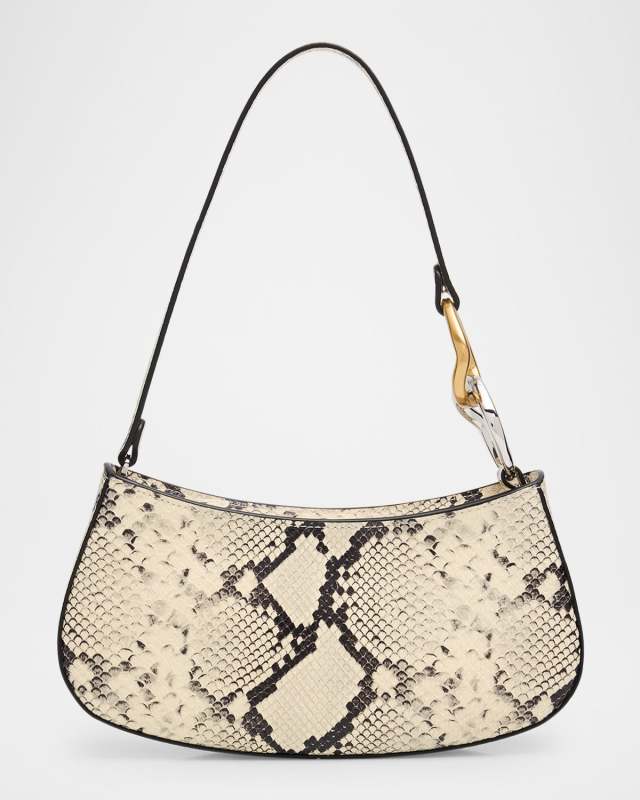 Ollie Curved Python-Embossed Leather Shoulder Bag